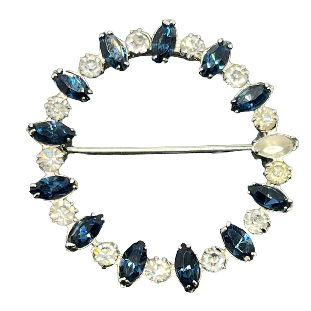 Carl Art Ca Arrow Signed Sterling Silver Blue & Clear Rhinestone Brooch Pin